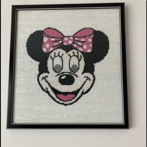 Disney Framed Minnie Mouse handmade Needlepoint with glass in frame. 🎉HP🎉
